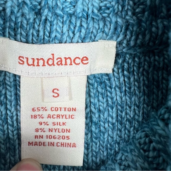 SUNDANCE Teal Cable Knit Turtleneck Sweater - Picture 3 of 5